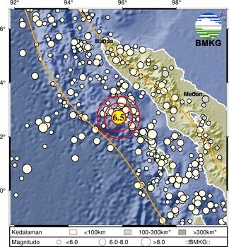 Gempa Bumi 6,3 SR di 63 Km Barat Laut Sinabang, Aceh