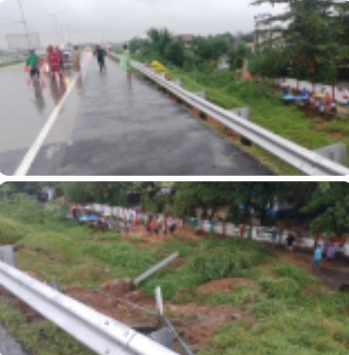 Tepi Jalan Tol Tanjungmorawa Longsor Tutup Jalan Kampung