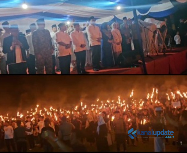 Ribuan Peserta Pawai Obor Hangatkan Suasana Malam Idul Fitri di Pantai Labu