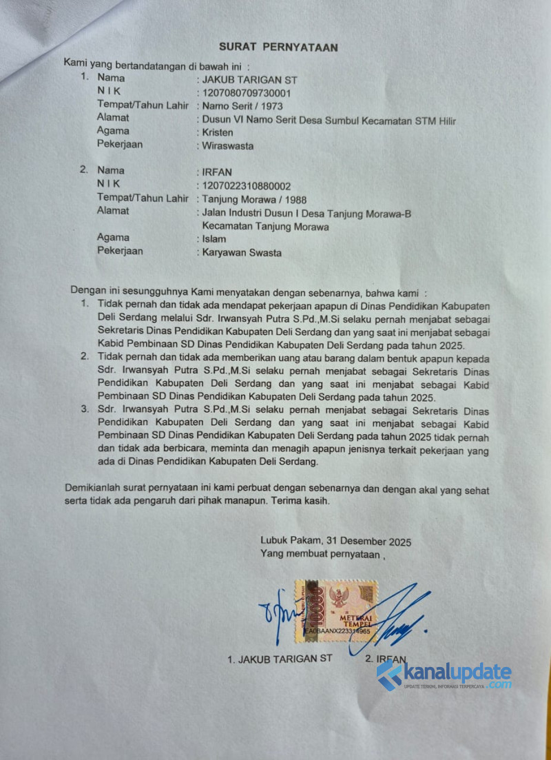 Bantah Isu Suap Jabatan, Mantan Sekdis Tunjukkan Bukti Surat Pernyataan Bermaterai  &lrm;