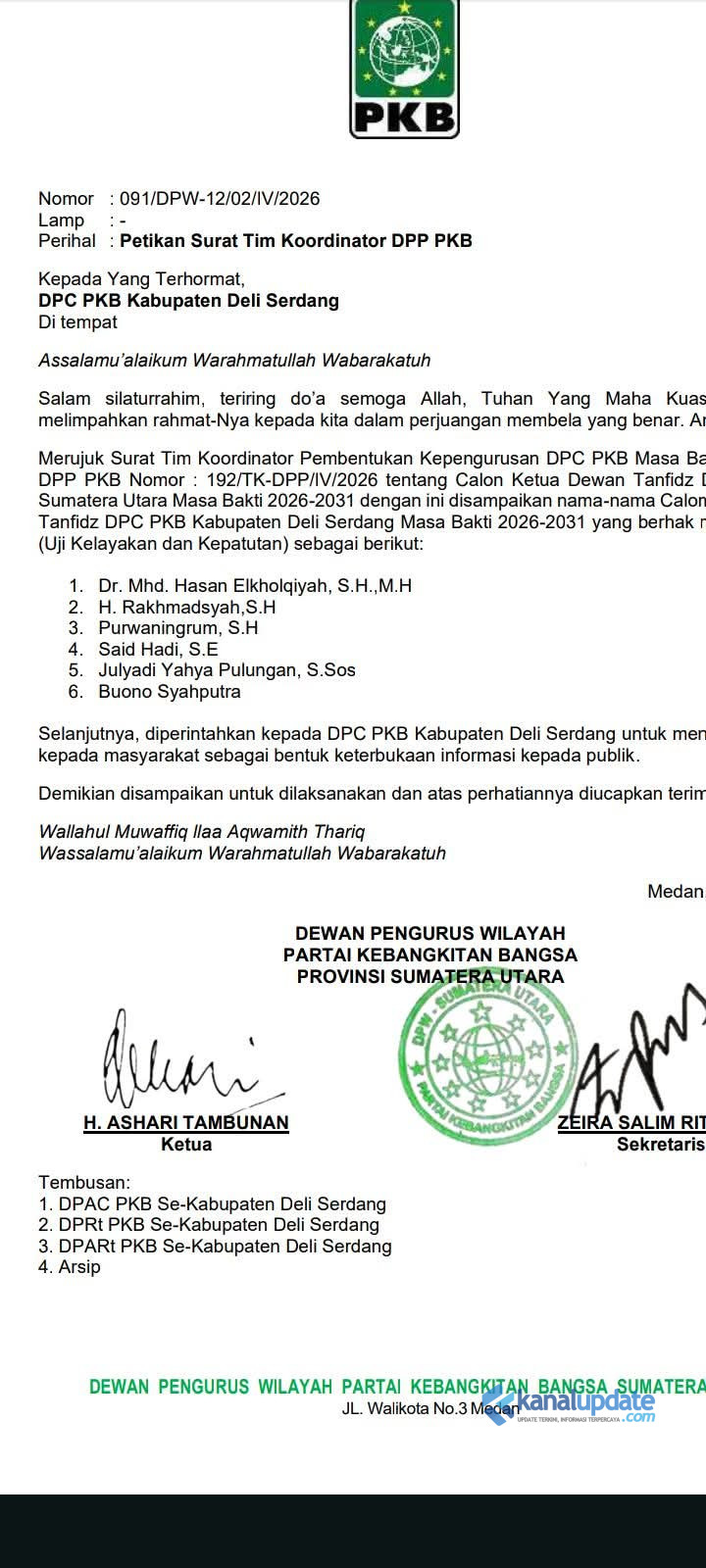 DPW PKB Sumatera Utara Umumkan Calon Ketua Dewan Tanfidz DPC PKB Deli Serdang, Julyadi Pulungan salah satunya