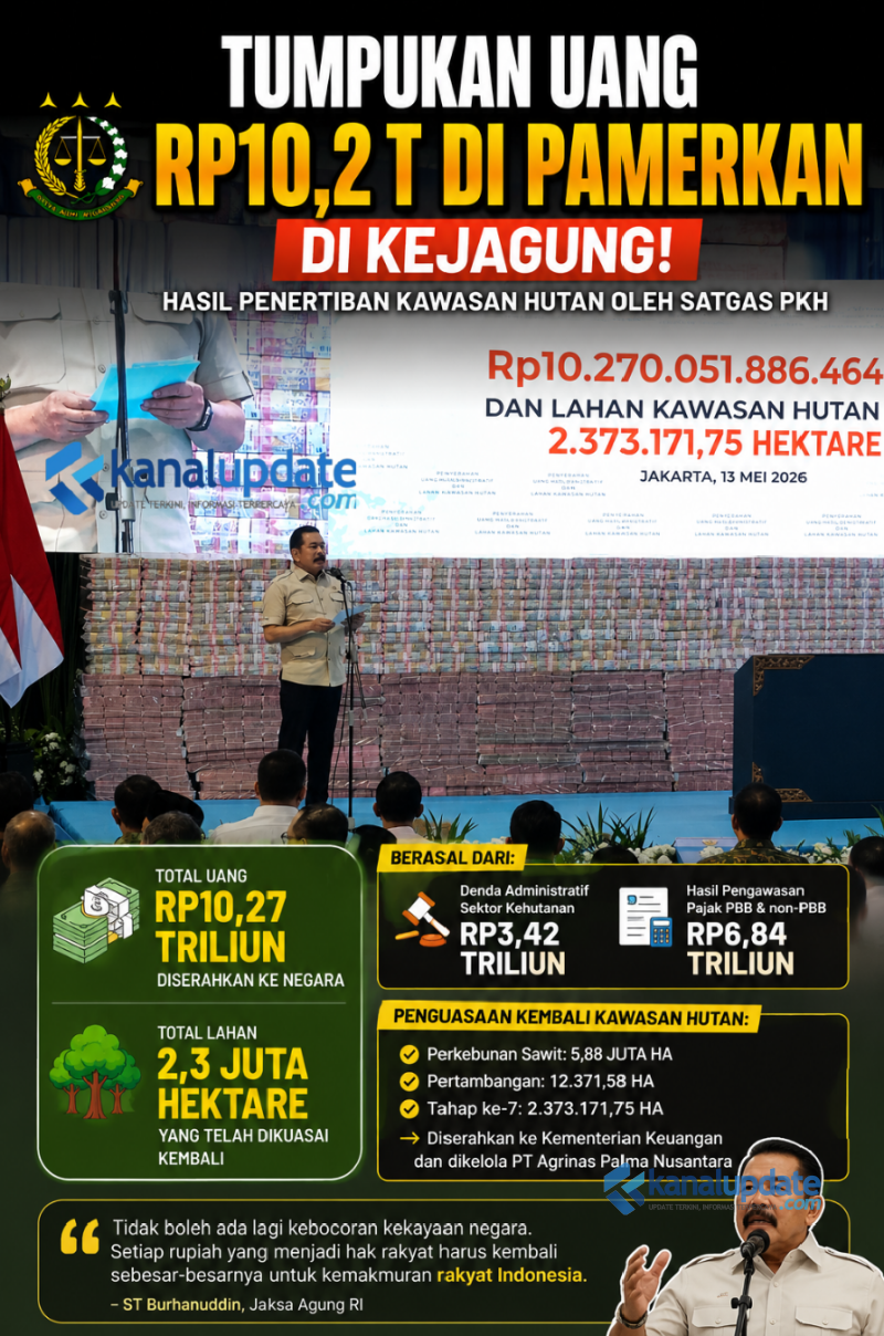 Tumpukan Uang Rp10,2 Triliun Dipamerkan di Kejagung, Bukti Penertiban Kawasan Hutan oleh Satgas PKH