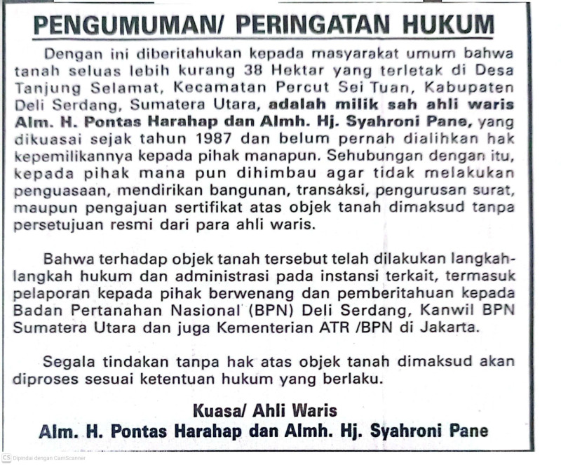 PENGUMUMAN/ PERINGATAN HUKUM