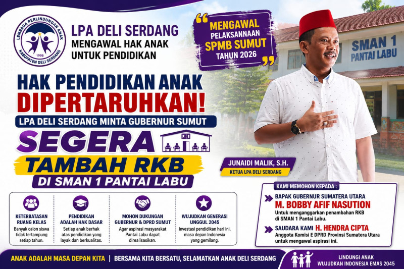 LPA Minta Gubsu Segera Tambah RKB di SMAN 1 Pantailabu