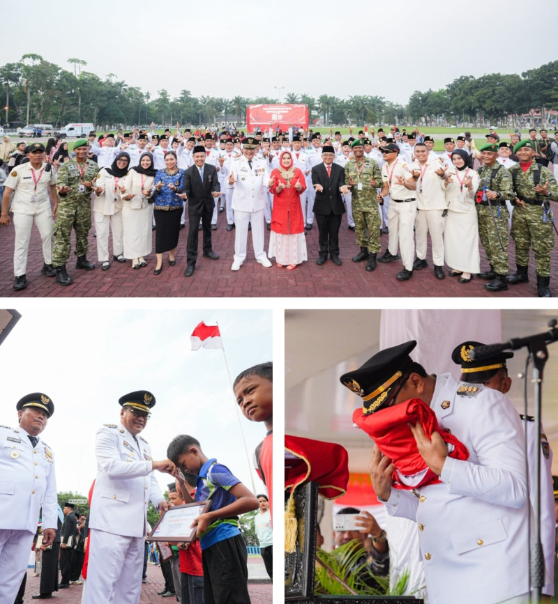 Penurunan Bendera HUT ke-81 RI di Deliserdang Berjalan Lancar, Sejumlah Penghargaan Diserahkan