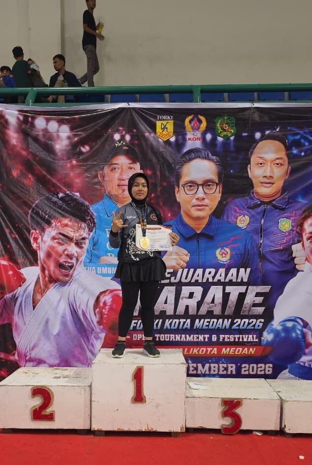Hanifah Az Zahra Atlet Dojo Al Farizi Raih Medali Emas Kejuaraan Karate FORKI Medan Tahun 2026