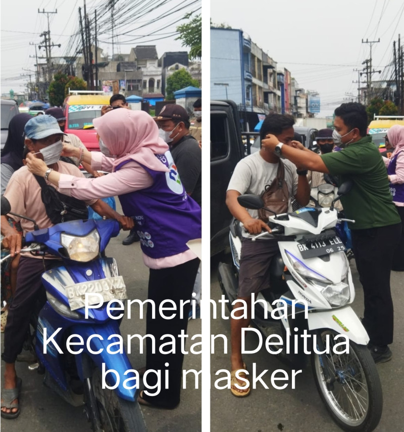 Asap, Pemerintahan Kecamatan Delitua Bersama UPT Puskesmas Delitua Bagikan Masker Kepada Pengguna Jalan
