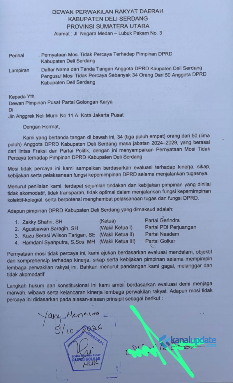 GEGER! 34 Anggota DPRD Deli Serdang Tak Percaya Lagi kepada Pimpinannya!